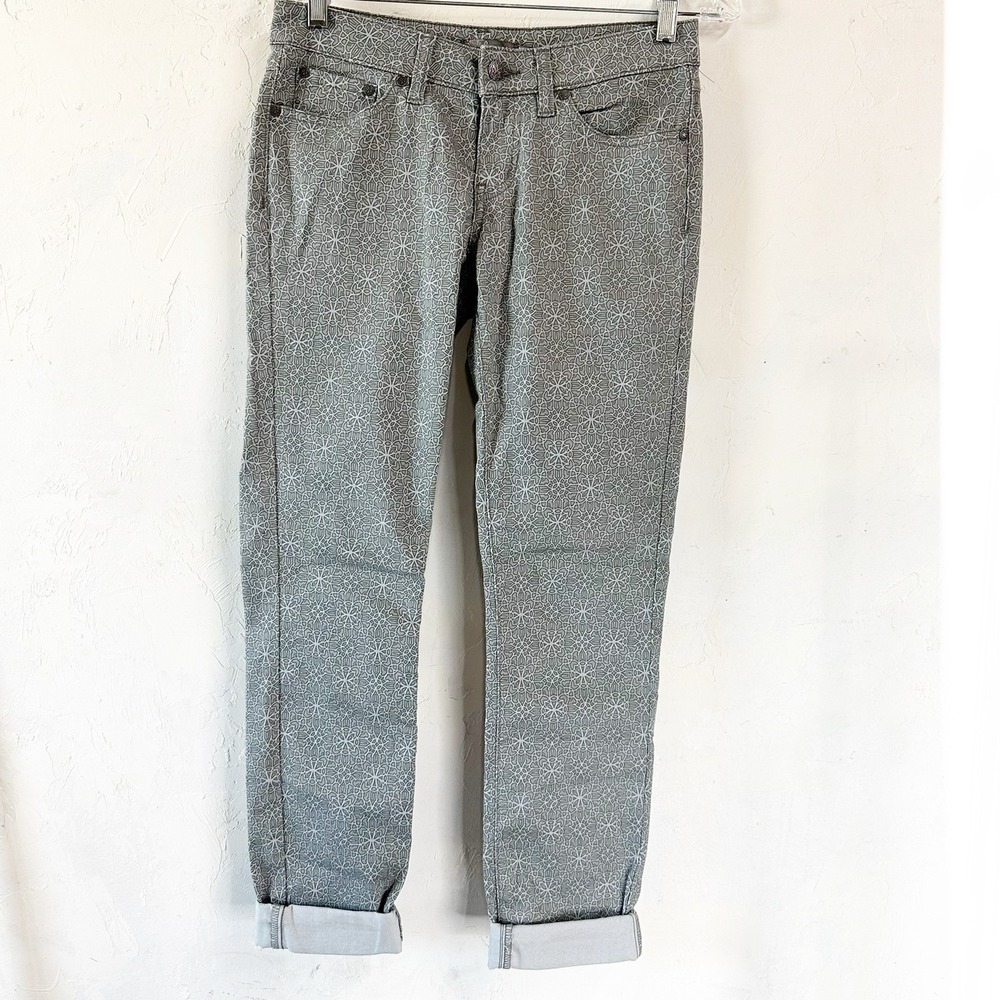 Prana Printed Kara Skinny Jeans Gray Roll Up Cotton Pants Womens 2